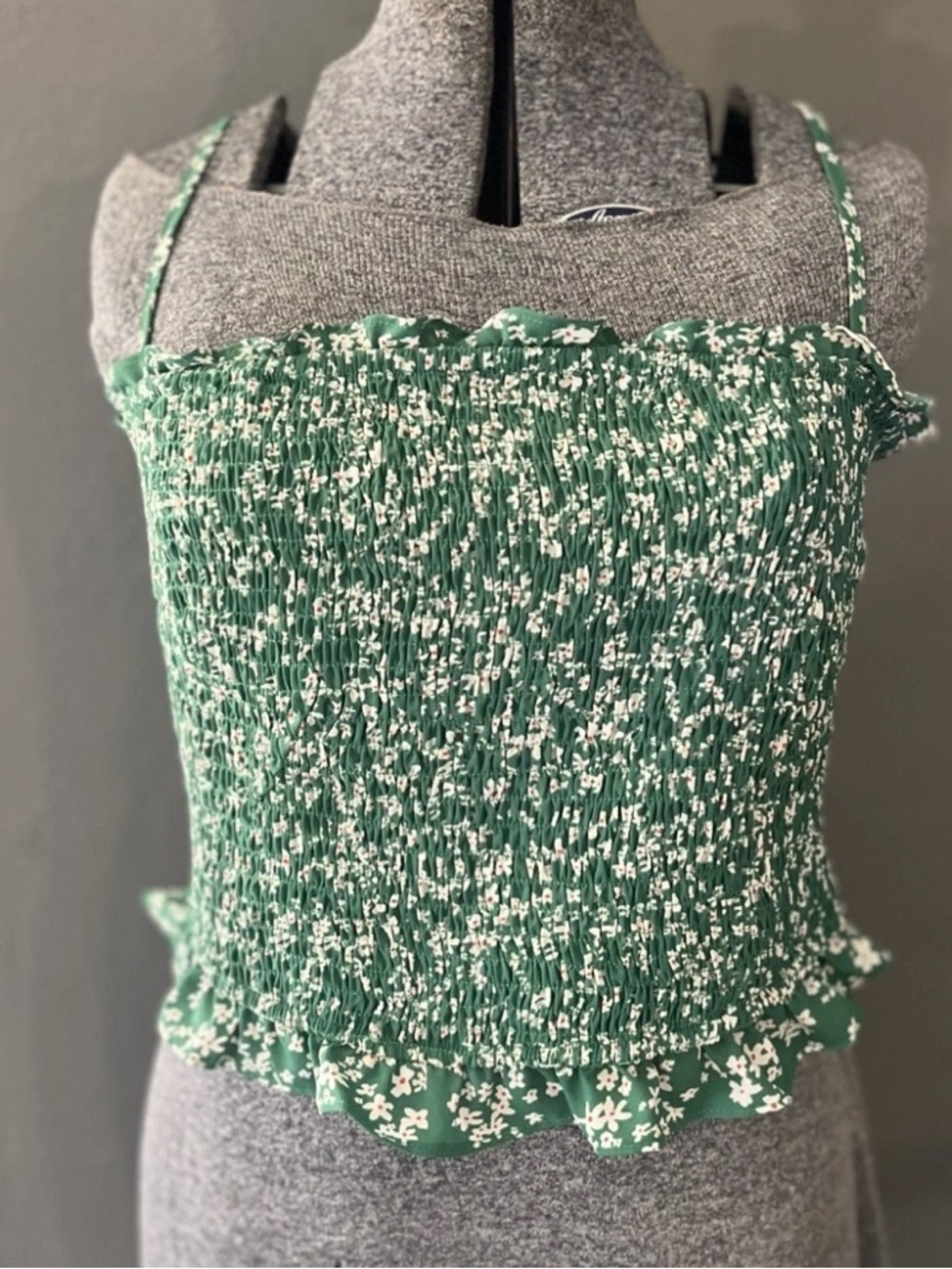 She + Sky Green Smocked Floral Cami